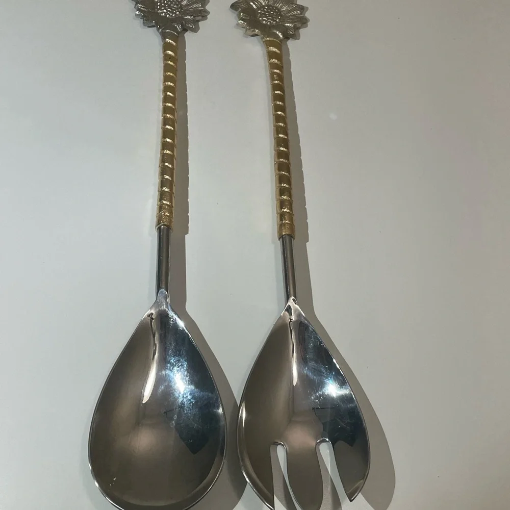 Rachel Zoe Melamine Lg Serving Bowl‎ 12” Brown Beige & Serving Spoon Set